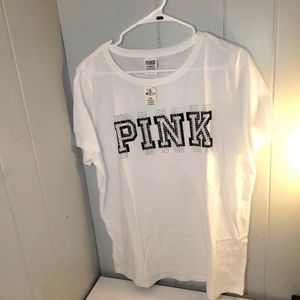 PINK BY VICTORIA'S SECRET TEE SHIRT W/SILVER STONES SIZE XL NWT
